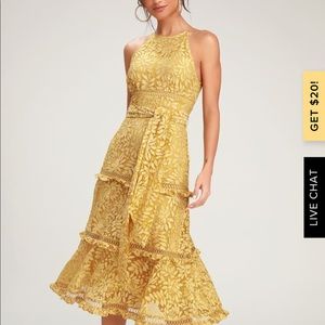 Imagine golden yellow lace midi dress